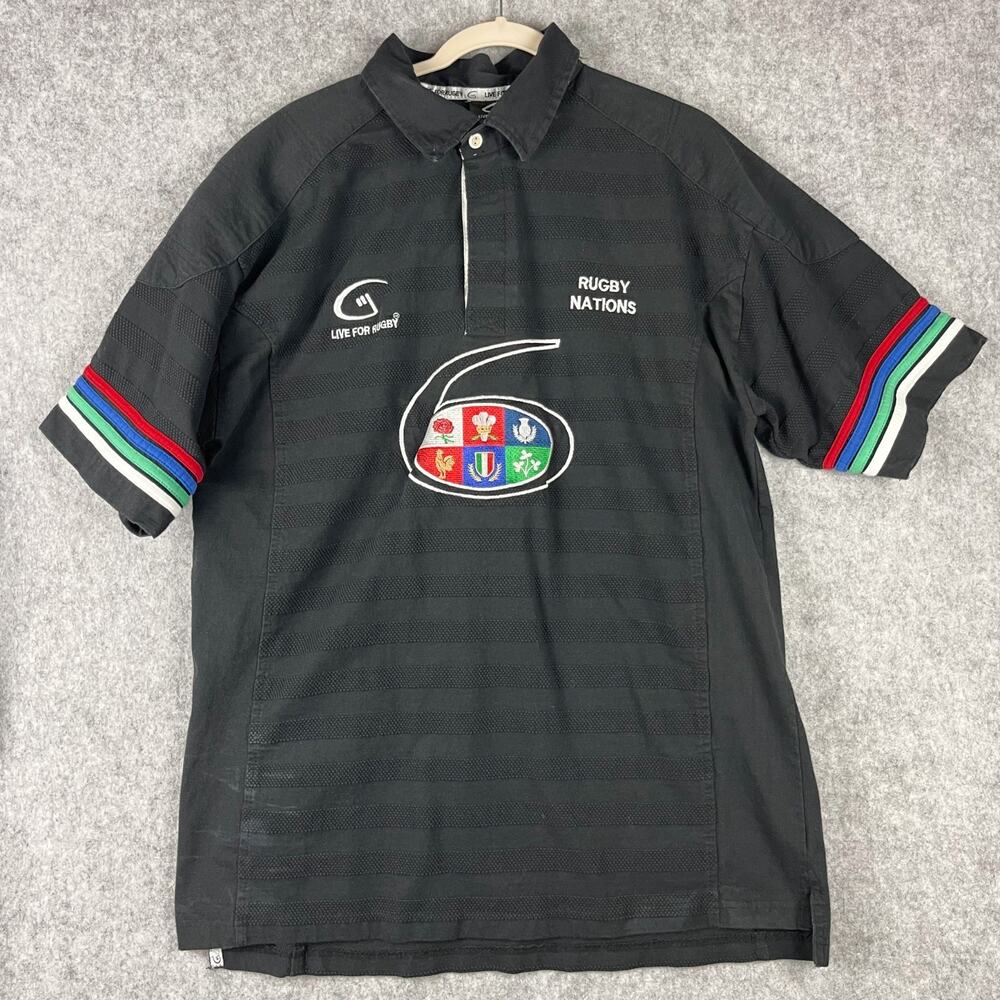 Live For Rugby Polo Shirt 6 Nations Mens XXL 2XL Black Short Sleeve